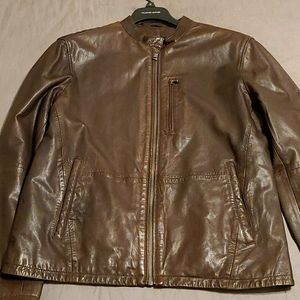 John Varvatos Leather Jacket Cafe Racer Brown